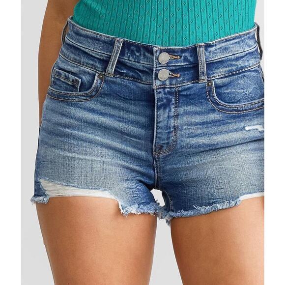 BKE Denim Gabby Stretch High Rise Denim Short Size 27 Distressed Corey Wash - Picture 2 of 16